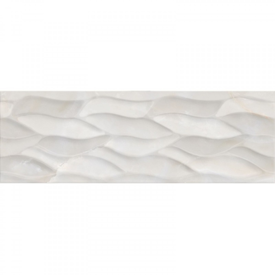 Tajmahal Decorado Hojas Onix 25×75 – Γυαλιστερό ανάγλυφο πλακάκι λευκής μάζας με μοτίβο φύλλων και απομίμηση όνυχας